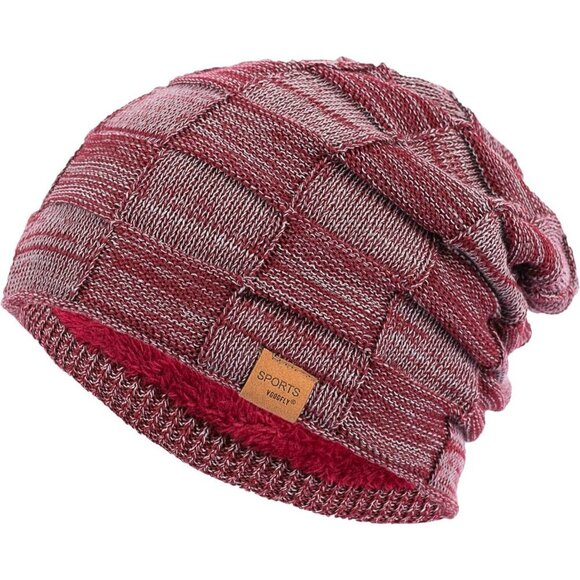 Other - Men’s Rose Red Winter Beanies Knit Hats Lined Thick Warm Stocking Cap for Guys